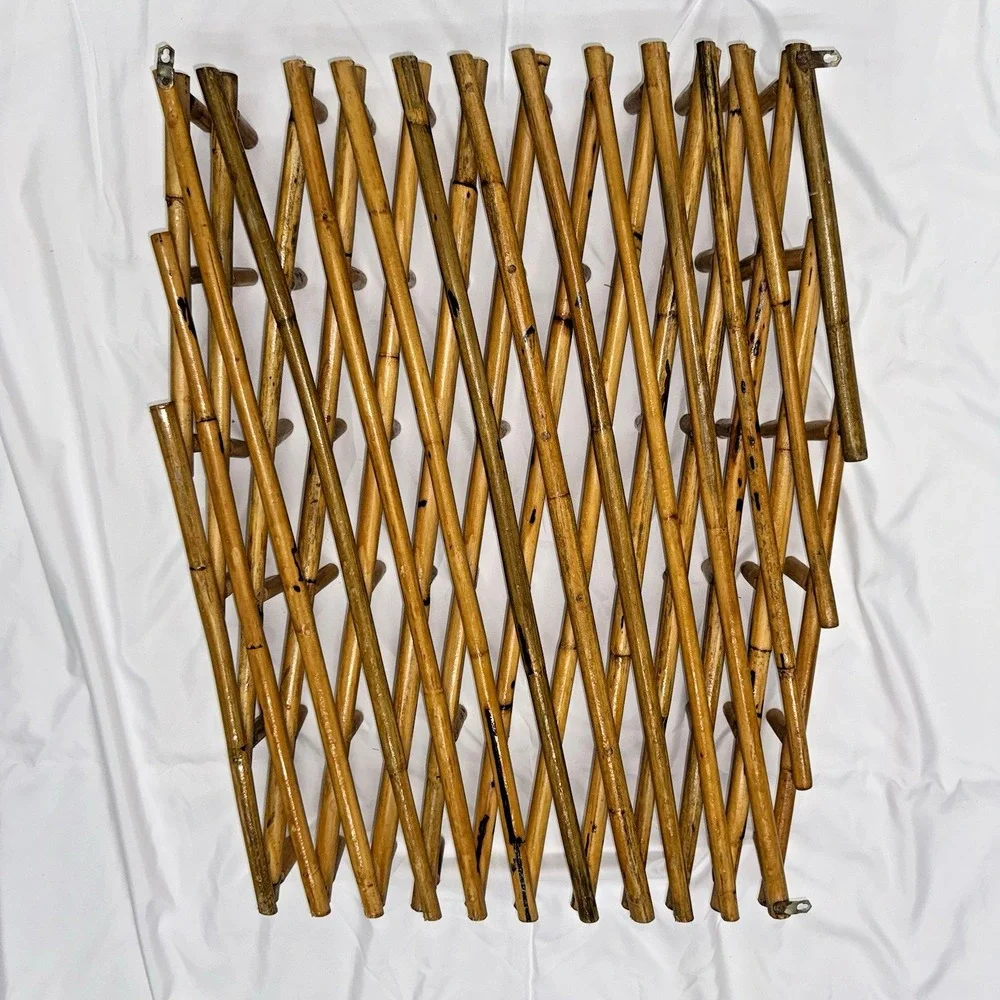 Vintage Bamboo 75 Pegs Wood Accordion Wall Peg Rack Hanging Display Large